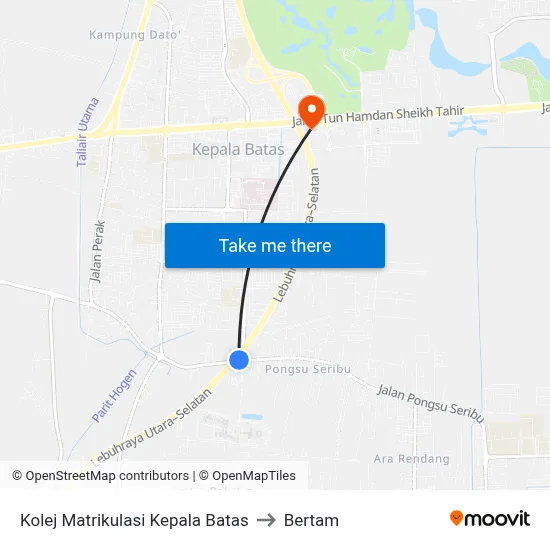 Kolej Matrikulasi Kepala Batas to Bertam map