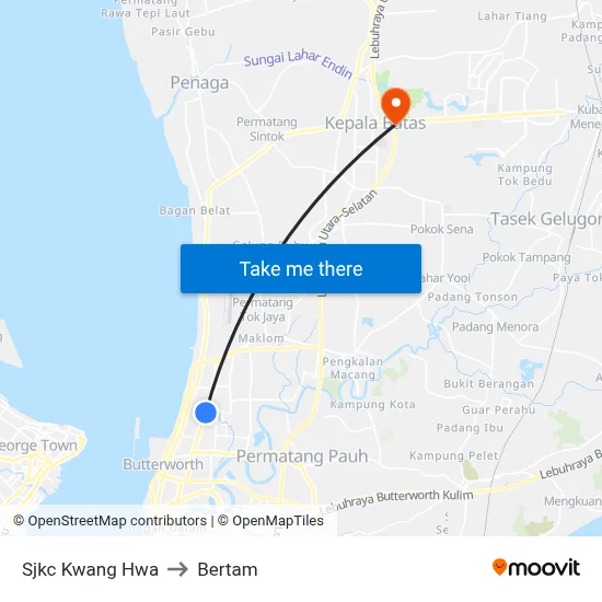 Sjkc Kwang Hwa to Bertam map