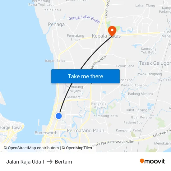 Jalan Raja Uda I to Bertam map
