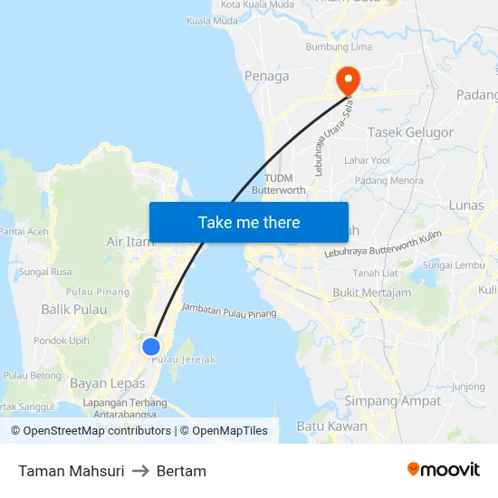 Taman Mahsuri to Bertam map