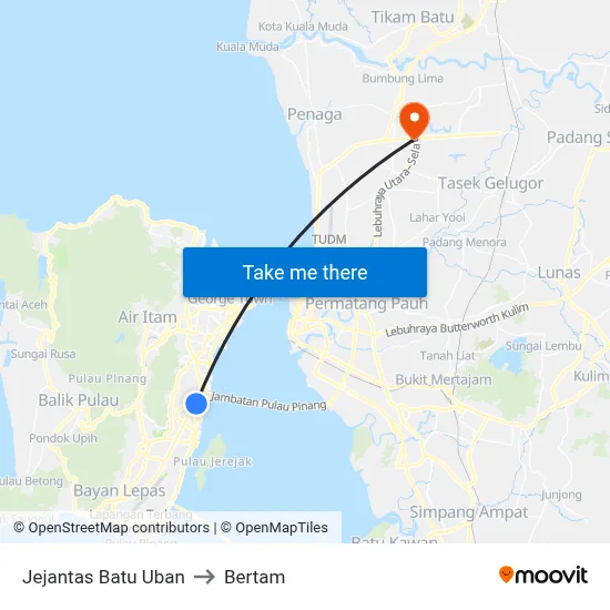 Jejantas Batu Uban to Bertam map