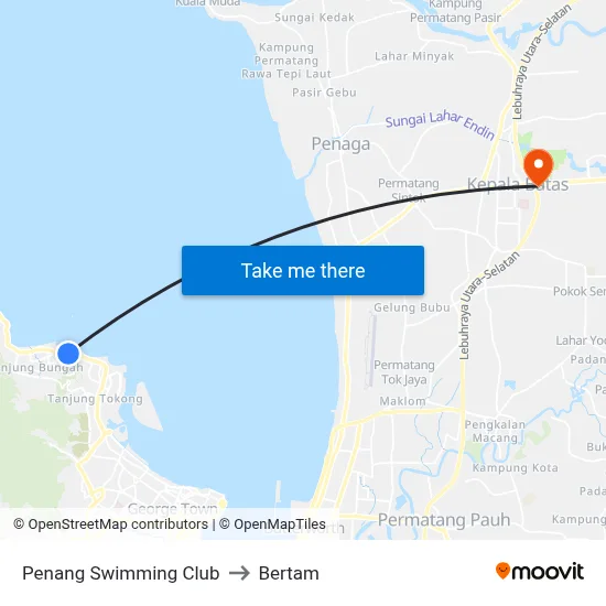 Penang Swimming Club to Bertam map