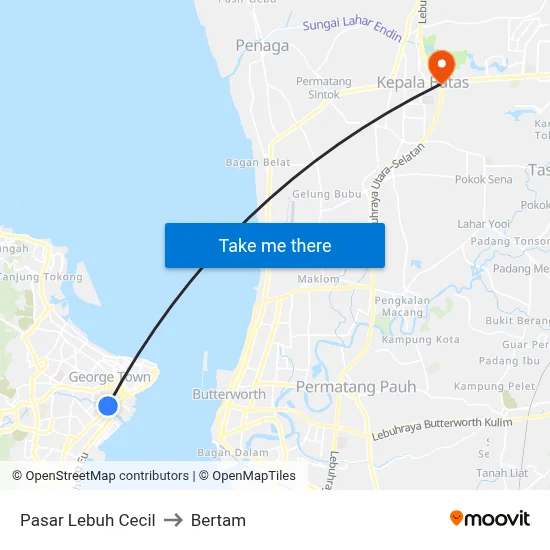 Pasar Lebuh Cecil to Bertam map