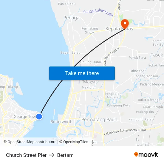 Church Street Pier to Bertam map