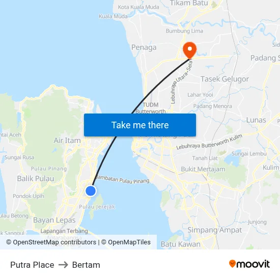 Putra Place to Bertam map