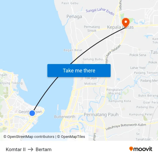 Komtar II to Bertam map