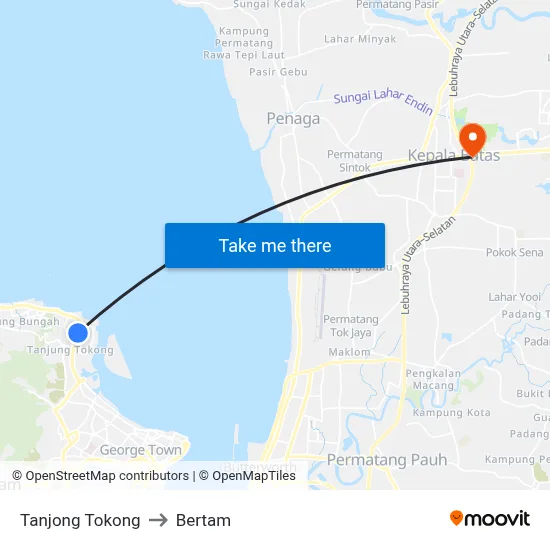 Tanjong Tokong to Bertam map