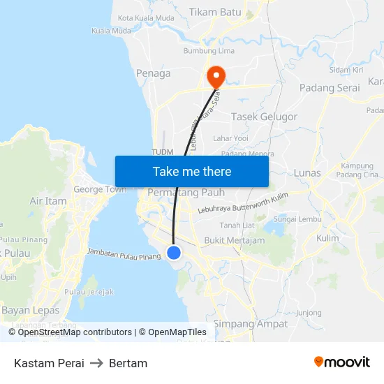 Kastam Perai to Bertam map