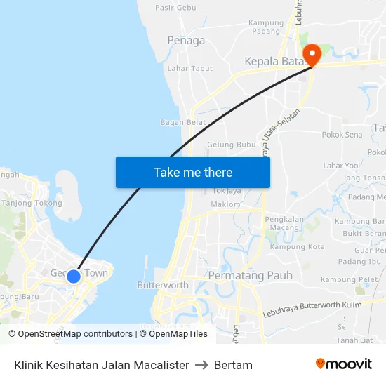 Klinik Kesihatan Jalan Macalister to Bertam map