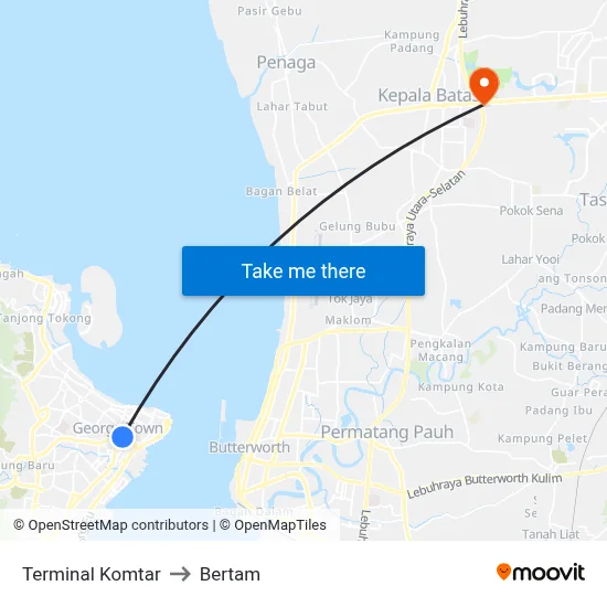 Terminal Komtar to Bertam map