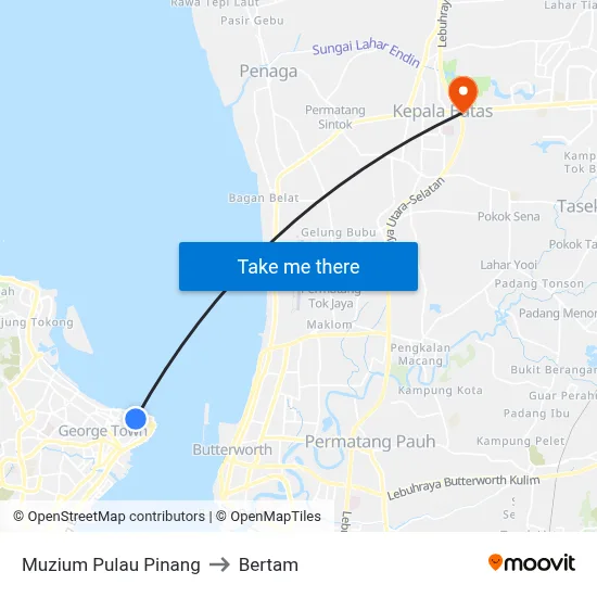 Muzium Pulau Pinang to Bertam map