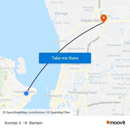Komtar II to Bertam map