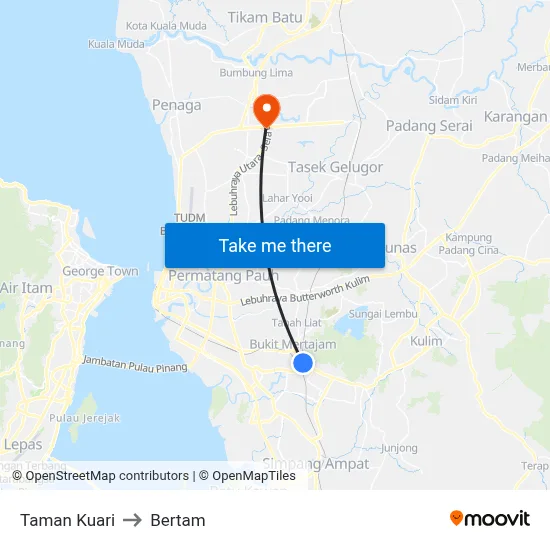 Taman Kuari to Bertam map