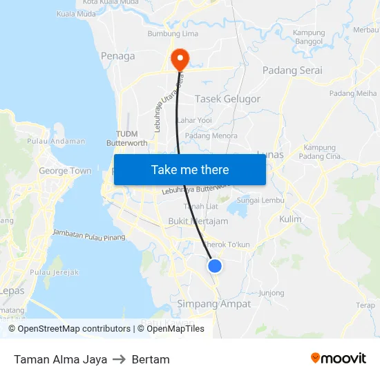 Taman Alma Jaya to Bertam map
