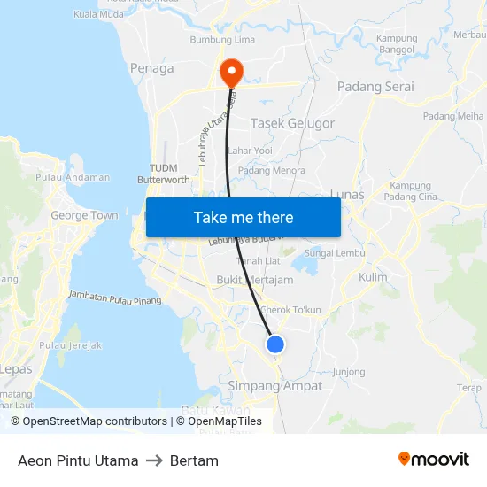 Aeon Pintu Utama to Bertam map
