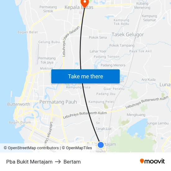 Pba Bukit Mertajam to Bertam map