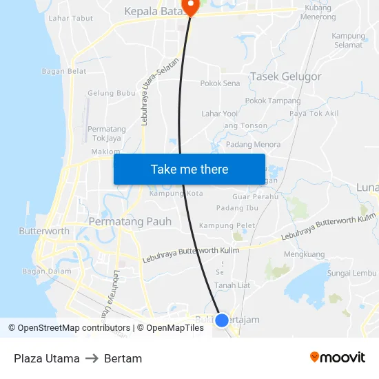 Plaza Utama to Bertam map