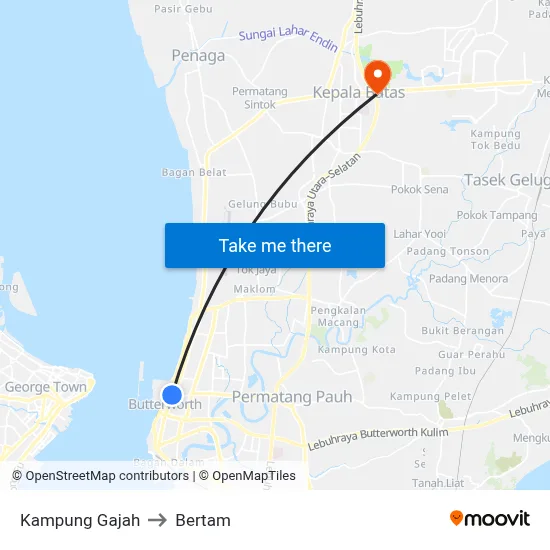 Kampung Gajah to Bertam map