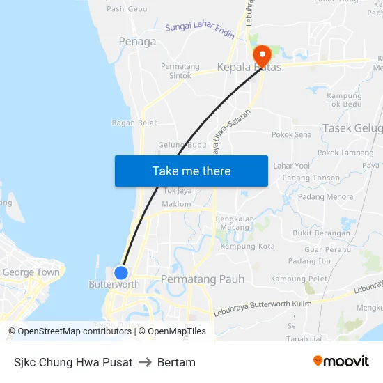 Sjkc Chung Hwa Pusat to Bertam map