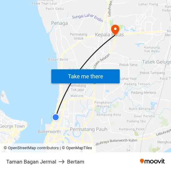 Taman Bagan Jermal to Bertam map