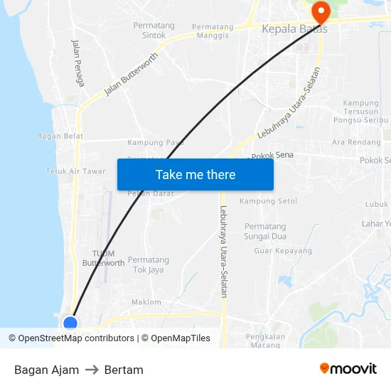 Bagan Ajam to Bertam map