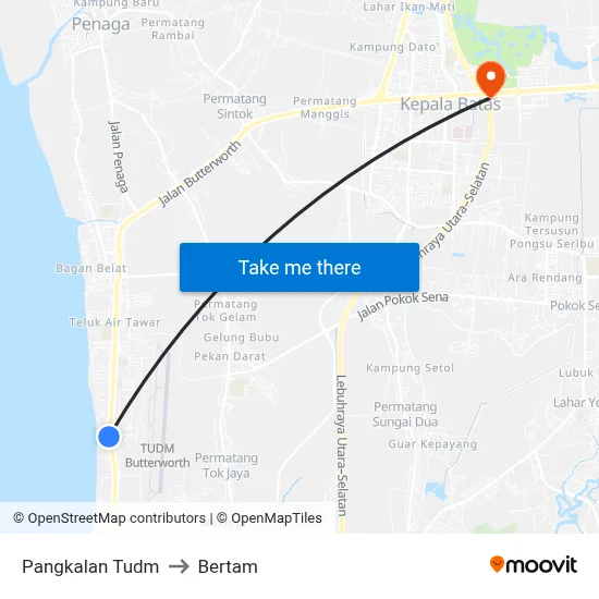 Pangkalan Tudm to Bertam map