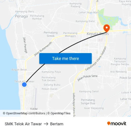 SMK Telok Air Tawar to Bertam map