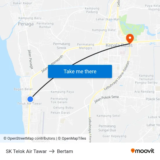 SK Telok Air Tawar to Bertam map