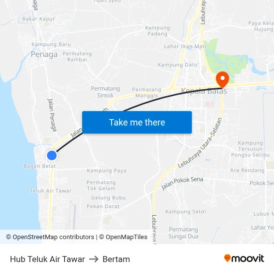 Hub Teluk Air Tawar to Bertam map