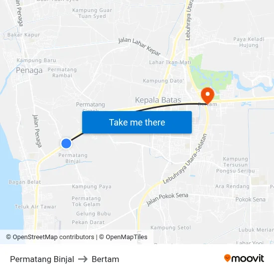 Permatang Binjal to Bertam map