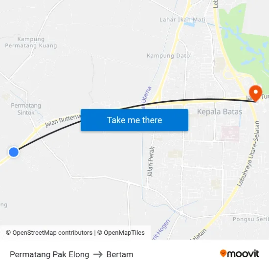 Permatang Pak Elong to Bertam map