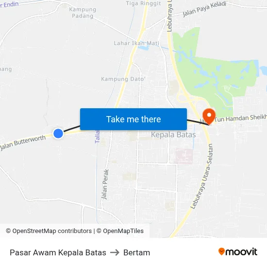 Pasar Awam Kepala Batas to Bertam map