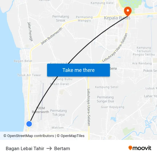 Bagan Lebai Tahir to Bertam map