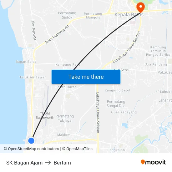 SK Bagan Ajam to Bertam map