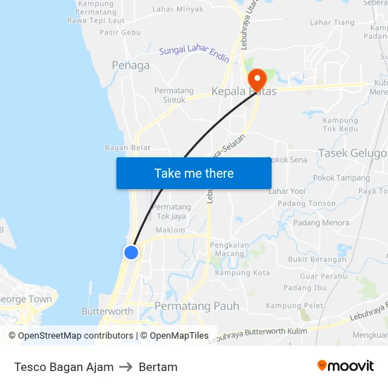 Tesco Bagan Ajam to Bertam map