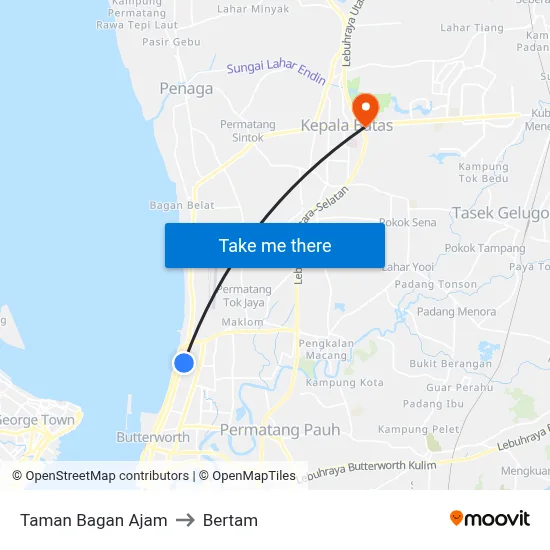 Taman Bagan Ajam to Bertam map