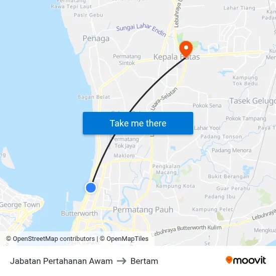 Jabatan Pertahanan Awam to Bertam map