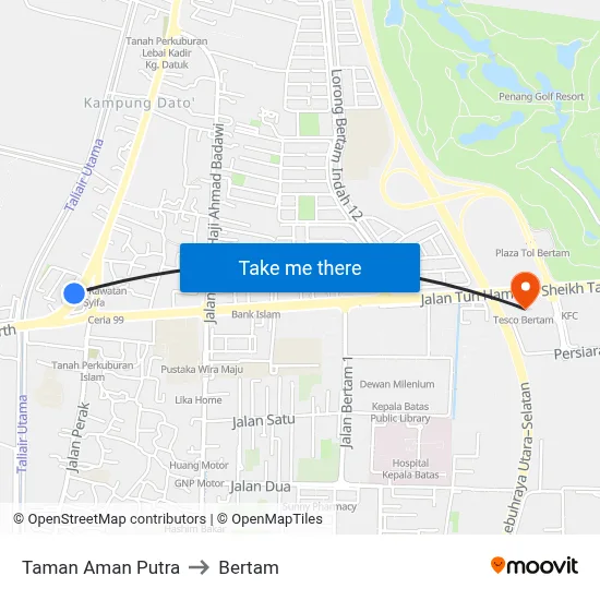 Taman Aman Putra to Bertam map