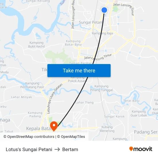 Lotus's Sungai Petani to Bertam map