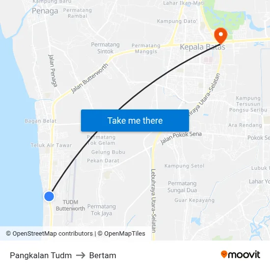 Pangkalan Tudm to Bertam map