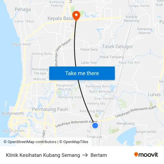 Klinik Kesihatan Kubang Semang to Bertam map