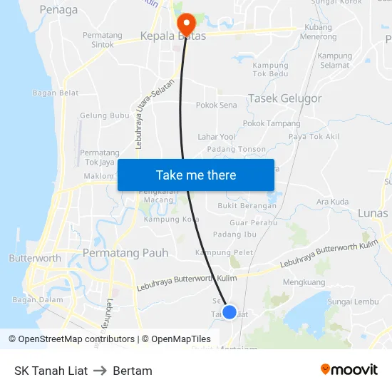 SK Tanah Liat to Bertam map
