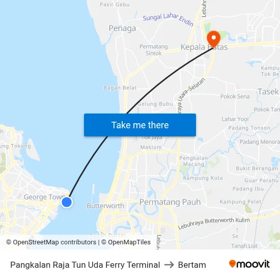 Pangkalan Raja Tun Uda Ferry Terminal to Bertam map