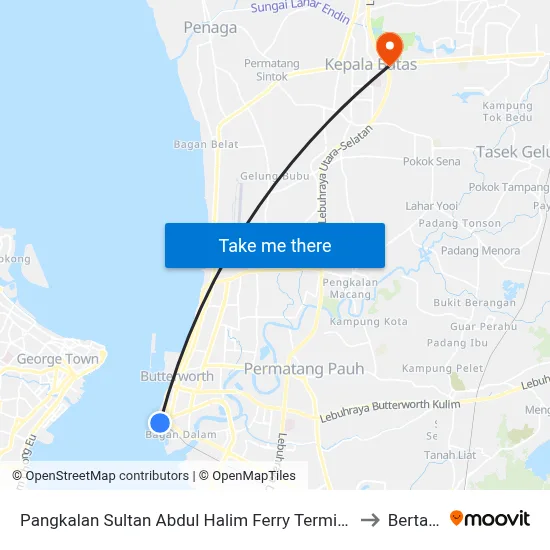 Pangkalan Sultan Abdul Halim Ferry Terminal to Bertam map