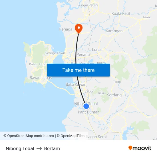 Nibong Tebal to Bertam map
