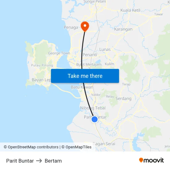 Parit Buntar to Bertam map