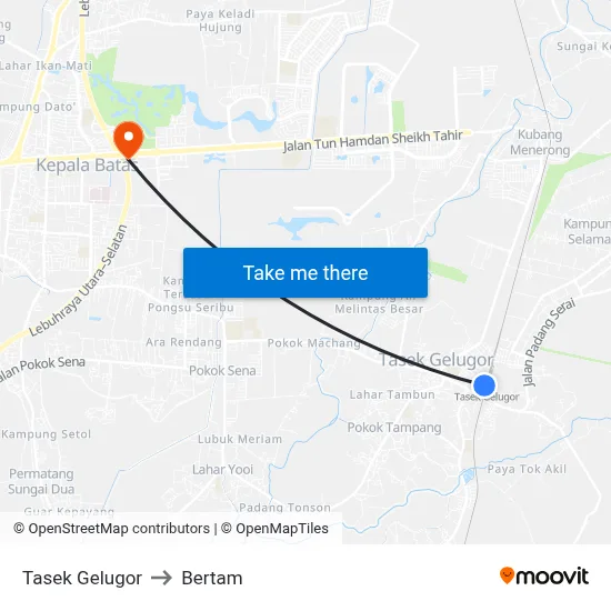 Tasek Gelugor to Bertam map
