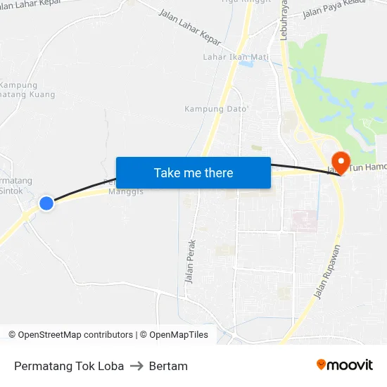 Permatang Tok Loba to Bertam map
