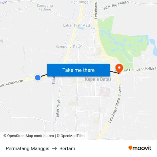 Permatang Manggis to Bertam map