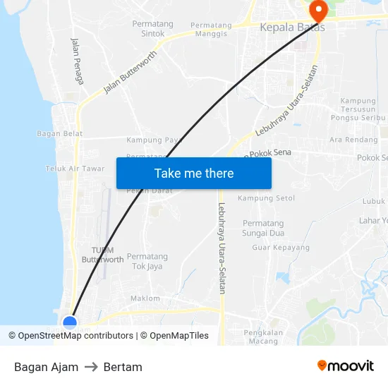 Bagan Ajam to Bertam map
